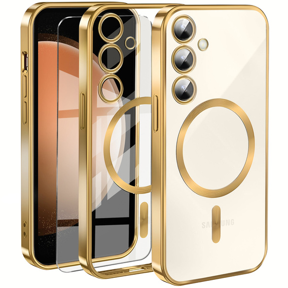 Case for Samsung Galaxy S23 FE, Electro MagSafe, gold + Screen Glass
