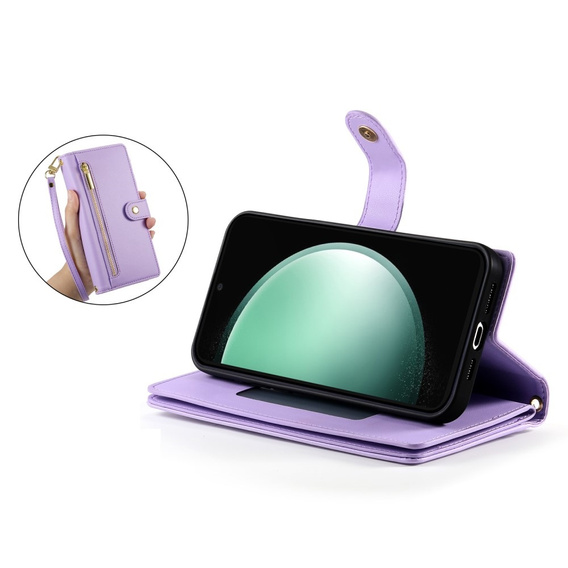 Flip case for Samsung Galaxy S24 FE, Wallet Zipper Pocket, purple