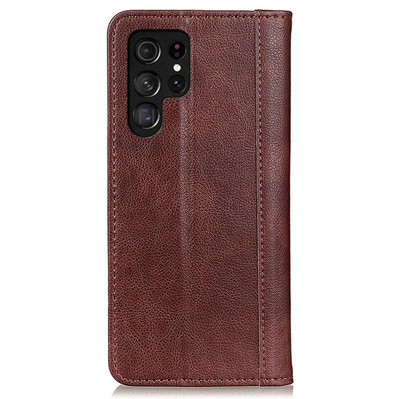 Case for Samsung Galaxy S23 Ultra, Wallet Litchi Leather, brown