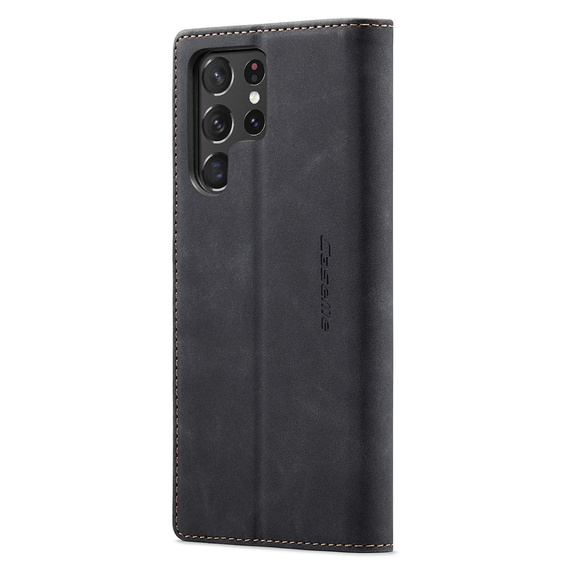 CASEME case for Samsung Galaxy S22 Ultra, Leather Wallet Case, black