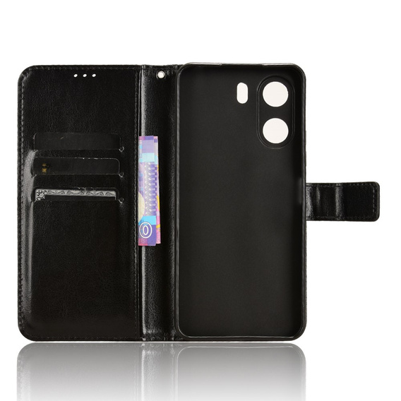 Flip case for Xiaomi Redmi 13C / Poco C65, Crazy Horse Wallet, black