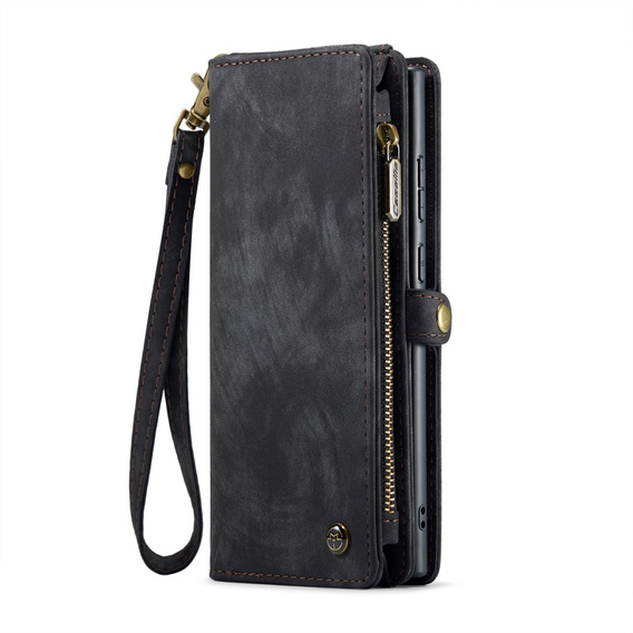 CASEME case for Samsung Galaxy S25 Ultra, Retro Leather Wallet, with strap, black