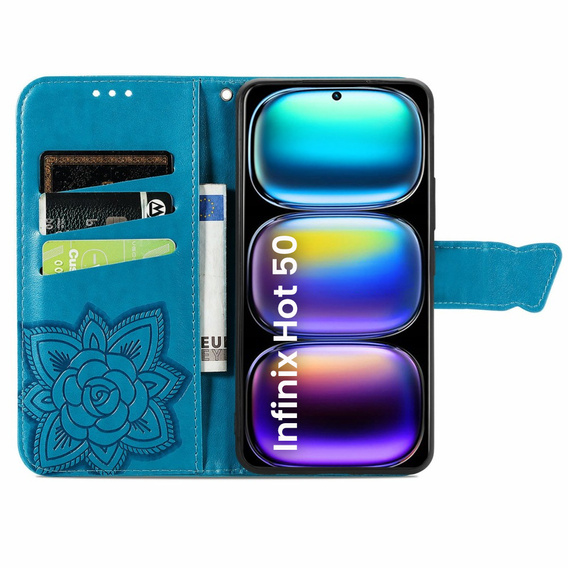Flip case for Infinix Hot 50 4G, Butterfly, blue