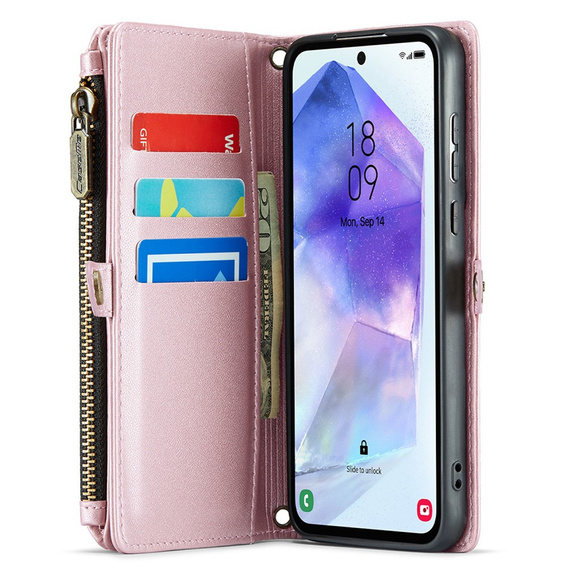 Case CASEME for Samsung Galaxy A55 5G, RFID Leather Wallet, with shoulder strap, pink
