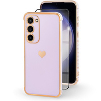 Case for Samsung Galaxy S23, Electro heart, purple + Full Glue Ceramic Glass