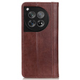 Case for OnePlus 12 5G, Wallet Litchi Leather, brown