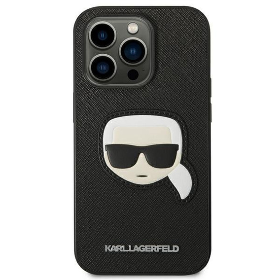 Karl Lagerfeld Case for iPhone 14 Pro Max, Saffiano Karl's Head Patch, black