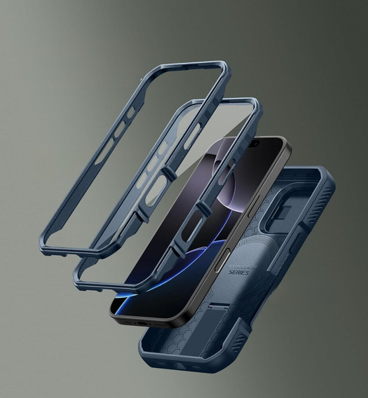 Armored case for iPhone 16 Pro, Dexnor CamProtect MagSafe, blue (Two frames)