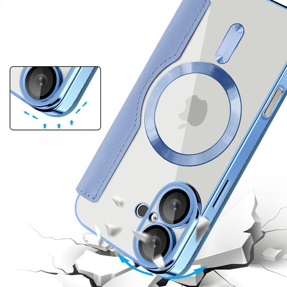 Flip case for iPhone 16, RFID Wallet MagSafe CamShield, blue