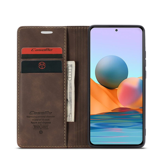 CASEME case for Xiaomi Redmi Note 10 Pro, Leather Wallet Case, coffee