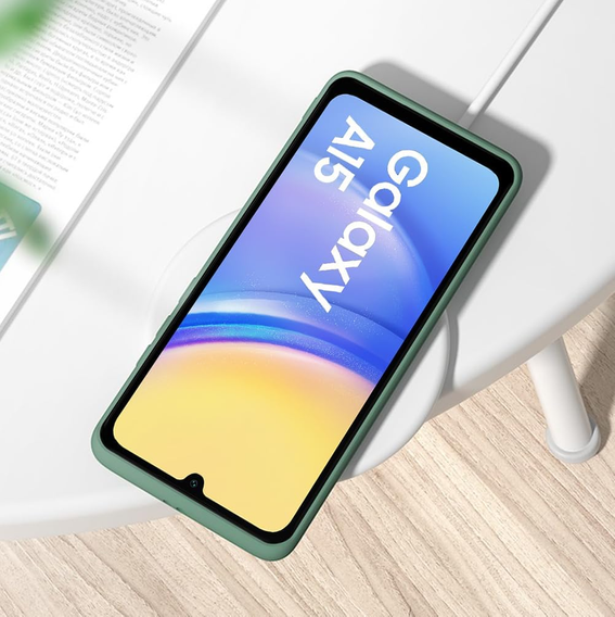 Case for Samsung Galaxy A15, Silicone Lite, dark green + 9H glass