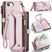 Case CASEME for iPhone16E, RFID Leather Wallet, with shoulder strap, pink