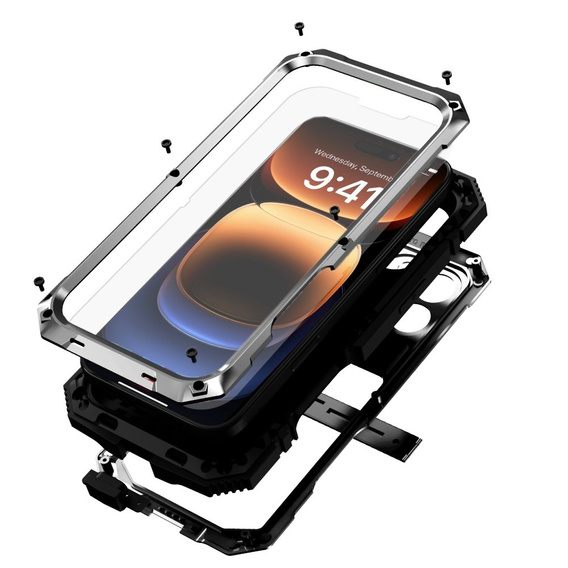 Armored case for iPhone 16 Pro, R-JUST, silver