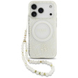 Guess IML Flowers Electroplated Allover With Beads Strap Case, for MagSafe, with strap for iPhone 17 Pro