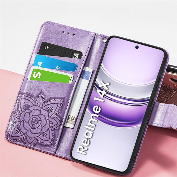 Flip case for Realme 14X / Realme C75, Butterfly, purple