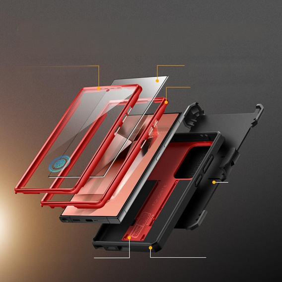 Case for Samsung Galaxy S24 Ultra, Tongate MECH with belt clip, red