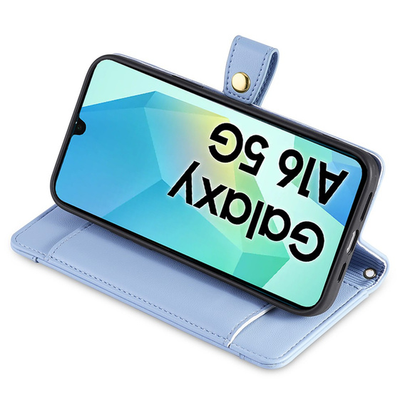 Flip case for Samsung Galaxy A16, Wallet Zipper Pocket, blue