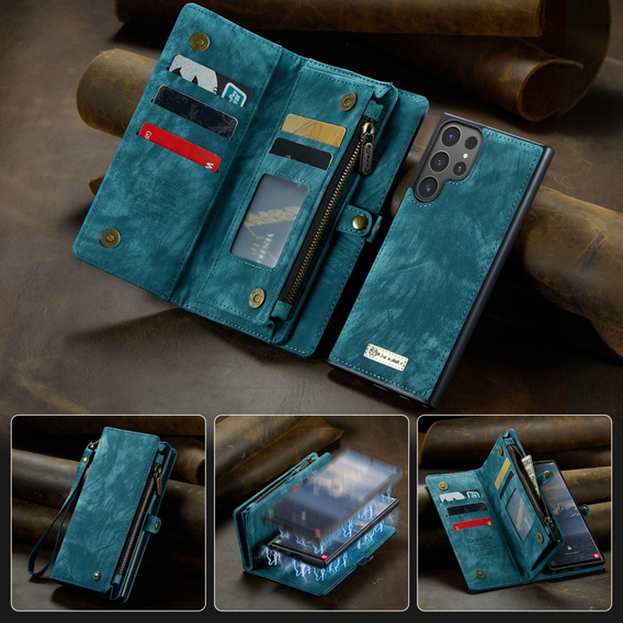 CASEME case for Samsung Galaxy S25 Ultra, Retro Leather Wallet, with strap, green