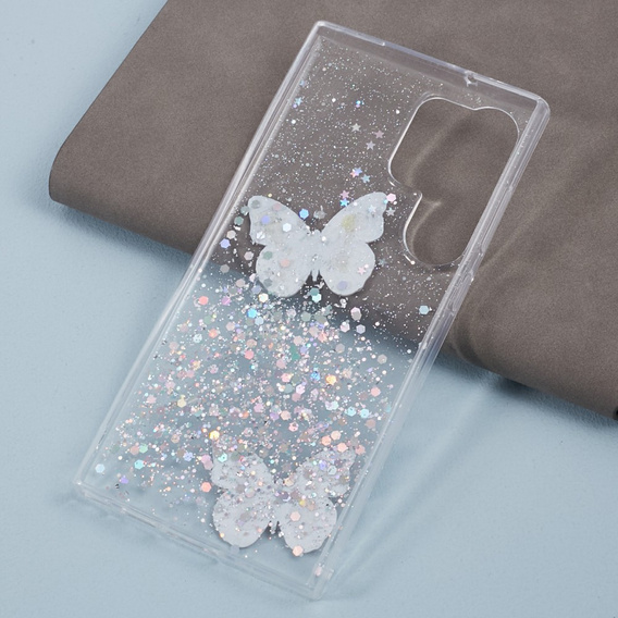 Case for Samsung Galaxy S24 Ultra, Glitter Butterfly, white