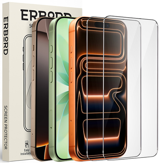 ERBORD 9H Hard Glass tempered glass for iPhone 17 Pro / 17 / 16 Pro – set of 2 pieces