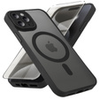 Case for iPhone 15 Pro, for MagSafe, ERBORD Matt Case, black + Screen Glass