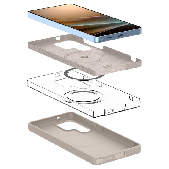 Spigen Case for Samsung Galaxy S25 Ultra, Silicone Fit Mag, gray + Tempered Glass