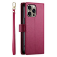 Flip case for iPhone 16 Pro Max, Wallet Zipper Pocket, red