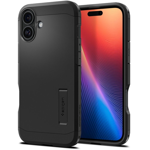 Spigen case for iPhone 16, Tough Armor Mag MagSafe, black + 9H Tempered Glass