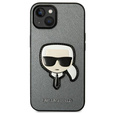 Karl Lagerfeld Case for iPhone 14, Saffiano Karl's Head Patch, silver
