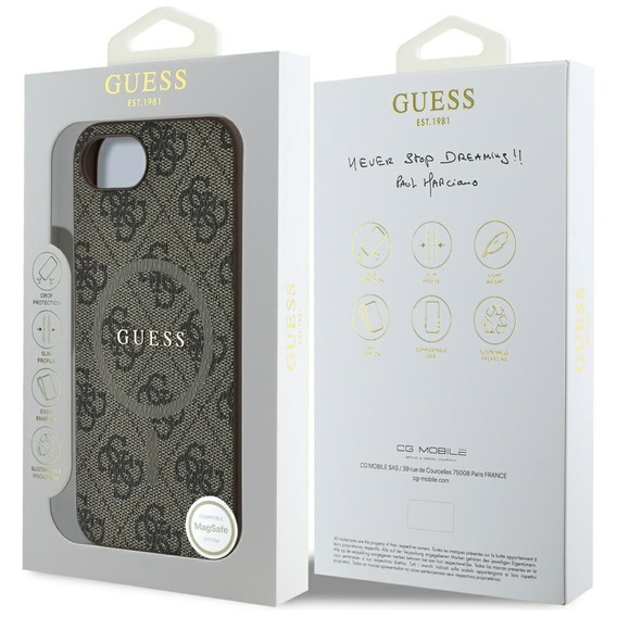 GUESS Case for iPhone 16E, 4G Ring Classic Logo, brown