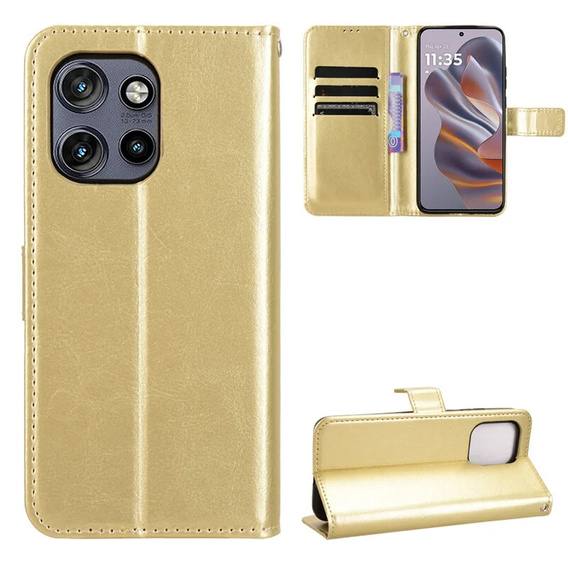 Flip case for Motorola Edge 50 Neo / Motorola ThinkPhone 25, Crazy Horse Wallet, gold