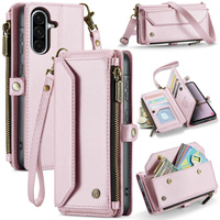 Case CASEME for Samsung Galaxy A56 5G, RFID Leather Wallet, with shoulder strap, pink