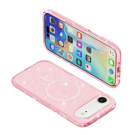 Case for iPhone Air, for MagSafe, glitter, translucent pink