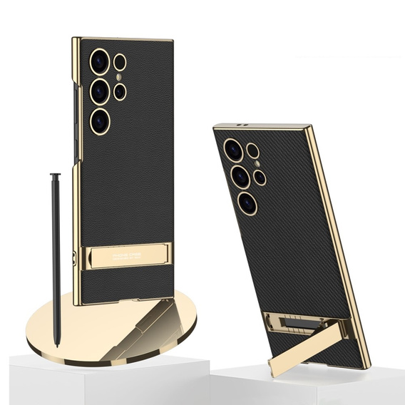 Case for Samsung Galaxy S24 Ultra, Electro Frame Leather, with stand, black