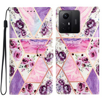 Flip case for Xiaomi Redmi Note 12S, Wallet, marble & flowers, pink