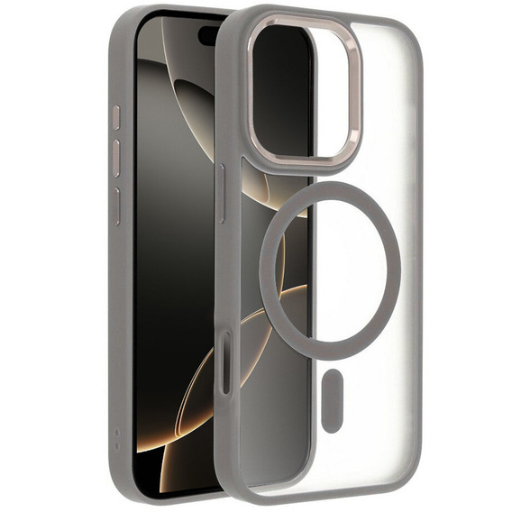 Case for iPhone 16 Pro Max, for MagSafe, ERBORD Matt Case, transparent / titanium + Screen Glass