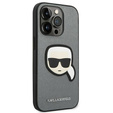 Karl Lagerfeld Case for iPhone 14 Pro Max, Saffiano Karl's Head Patch, silver