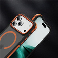 Matt Case for iPhone 17 Pro Max, armoured, for MagSafe, smoky with orange sides