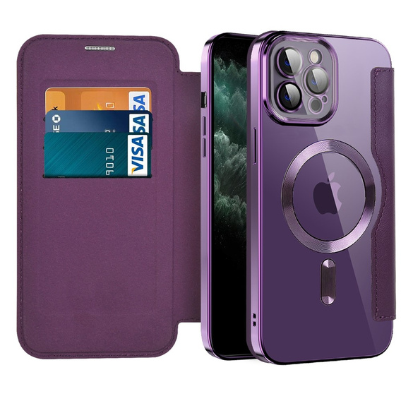 Flip case for iPhone 11 Pro Max, RFID Wallet MagSafe CamShield, purple