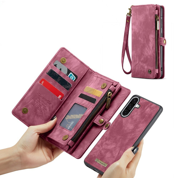 CASEME case for Samsung Galaxy A56 5G, Retro Leather Wallet, with strap, red