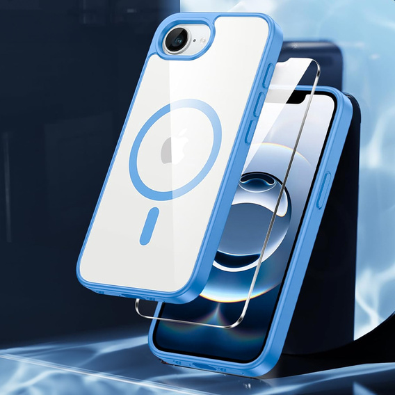 Magnetic Case for iPhone 16E, MagSafe, blue + 9H tempered glass