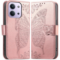 Flip case for Xiaomi Redmi 15C 4G/LTE, Butterfly, pink rose gold