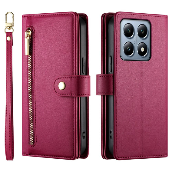 Flip case for Xiaomi 14T Pro, Wallet Zipper Pocket, red