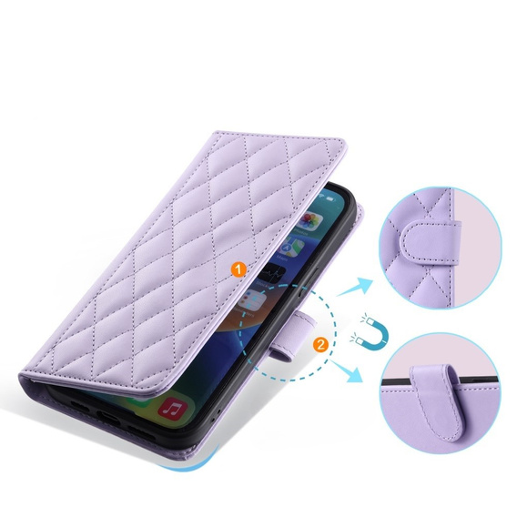 Flip case for iPhone 16 Pro, Rhombus Crossbody Leather, purple