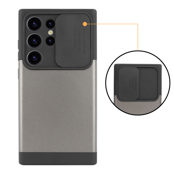 Case for Samsung Galaxy S24 Ultra, ERBORD MagProtect Slide Camera, gray gunmetal
