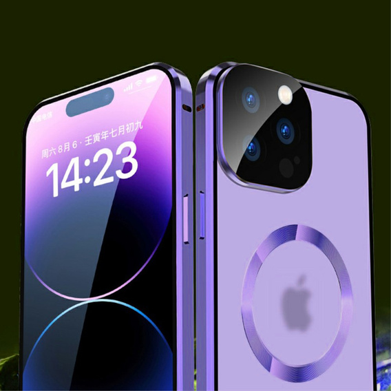 Magnetic Dual Glass MagSafe case for iPhone 15 Pro Max, purple