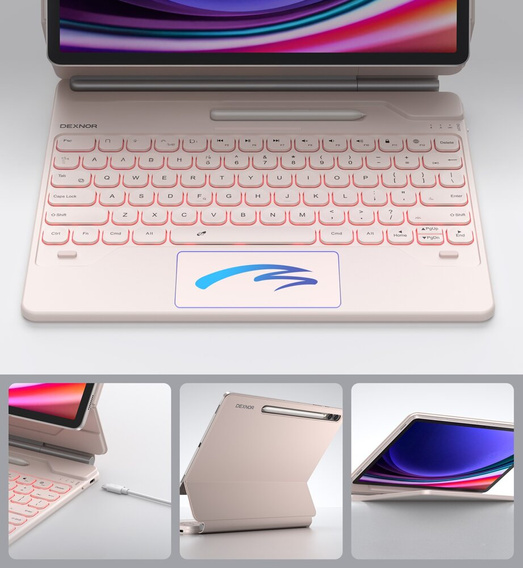 Keyboard case for Samsung Galaxy Tab S7+ / S7 FE / S9+ / S8+ / S9 FE+ / S10+, Dexnor Magnetic Keyboard Touchpad, pink