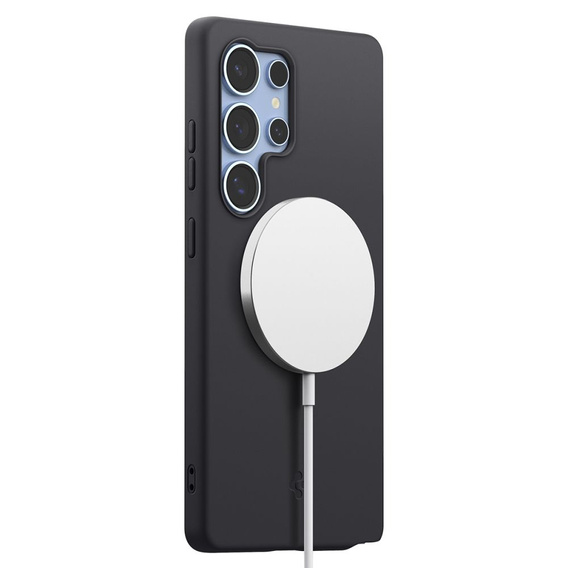 Spigen Case for Samsung Galaxy S25 Ultra, Silicone Fit Mag, black + Tempered Glass