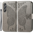 Flip case for Samsung Galaxy A15, Butterfly, grey + 9H glass  