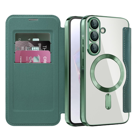 Flip case for Samsung Galaxy A56, RFID Wallet MagSafe CamShield, green